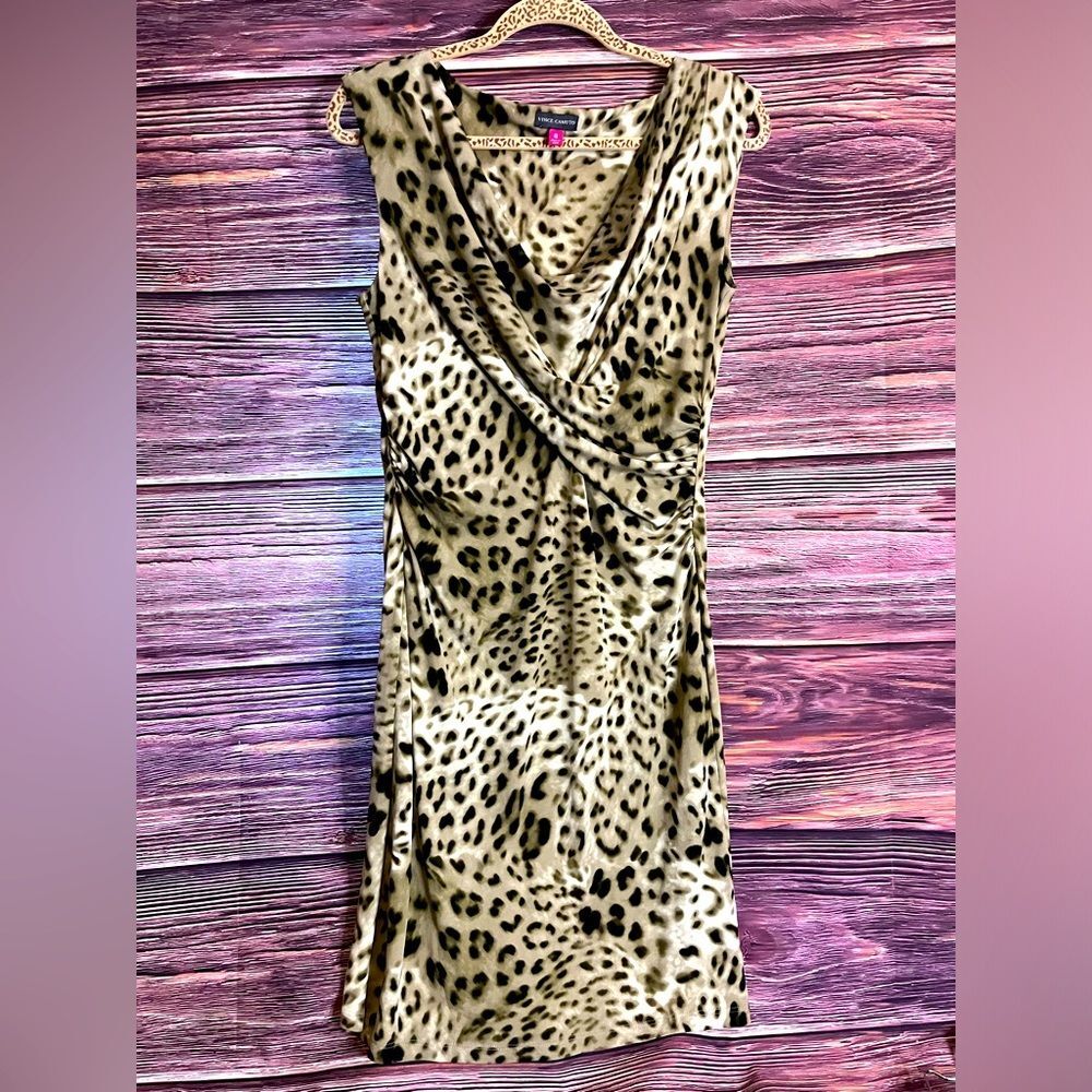 Vince Camuto Leopard Print Dress Low-Cut Chest, Sleeveless. Size Medium.
